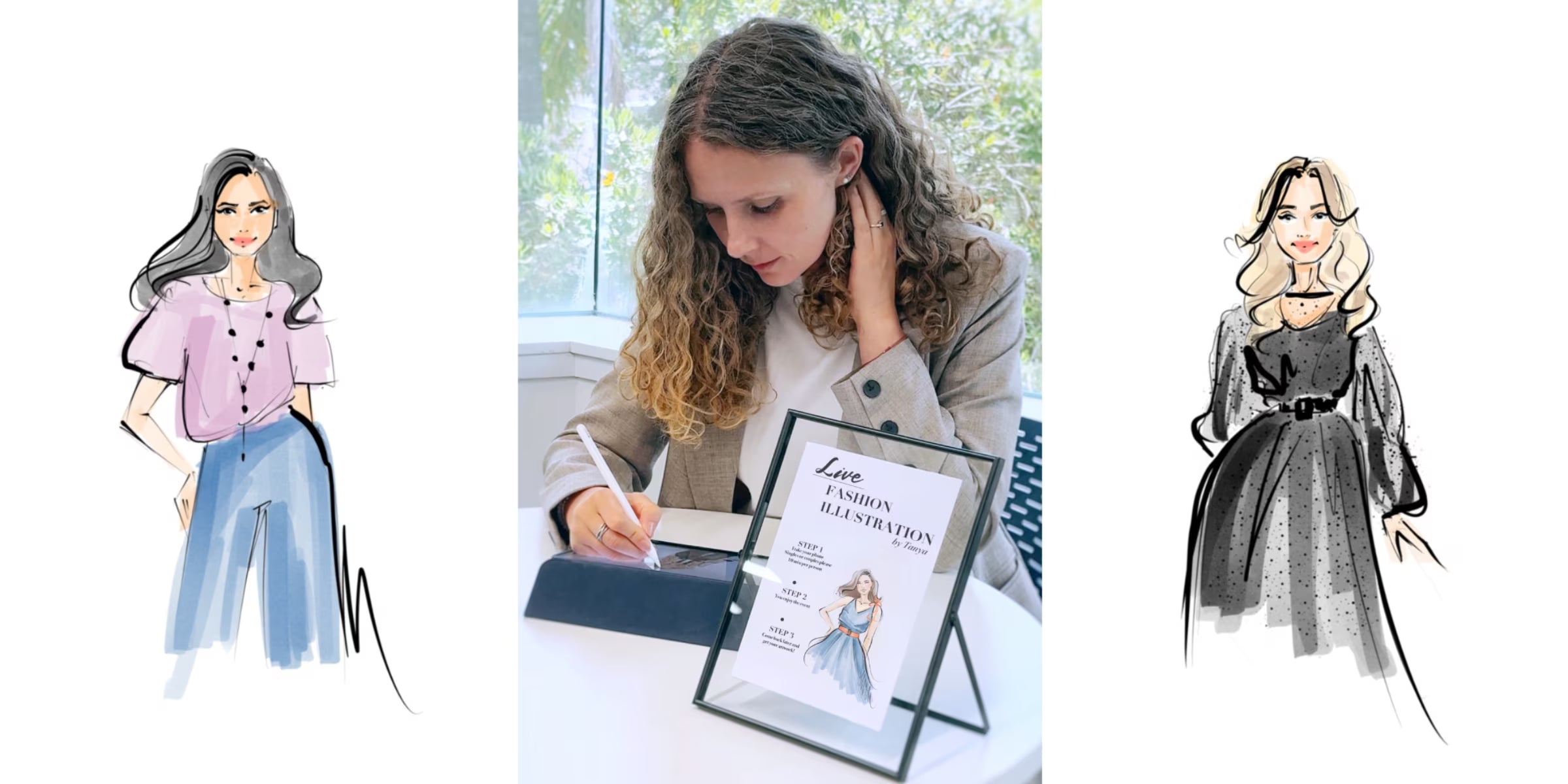 Live event illustration artist in Auckland creating custom guest portraits and house illustrations, Revastique art services banner