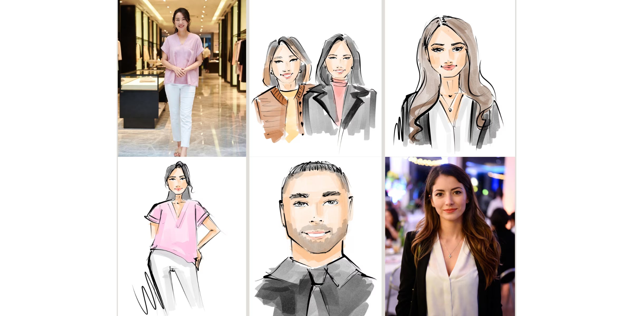 Corporate event illustration showing people networking, presenting and socialising, colourful modern artwork for Revastique live illustration and sketching services at corporate events in New Zealand
