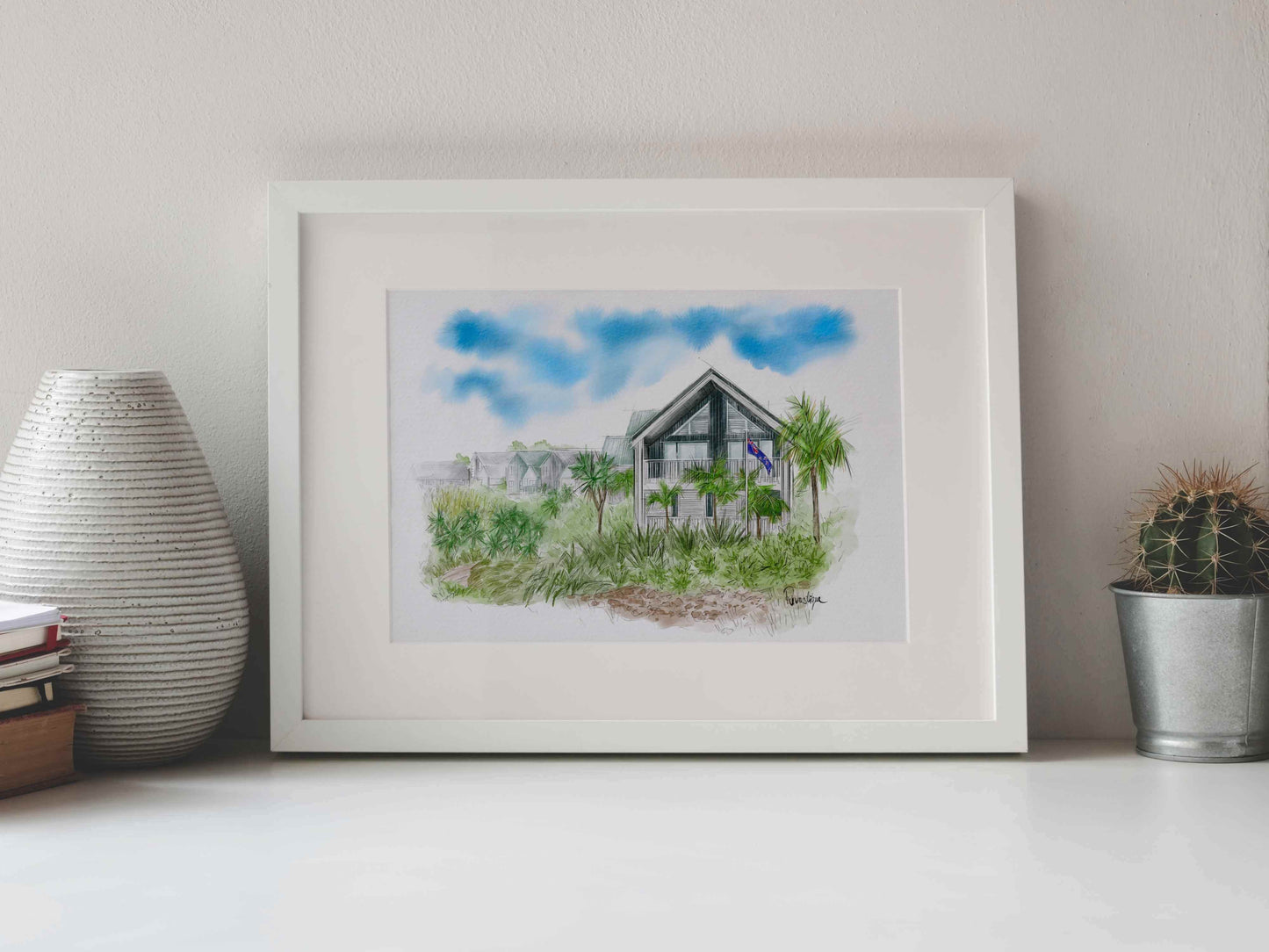 Custom framed house portrait illustration – personalised watercolour property art gift New Zealand by Revastique